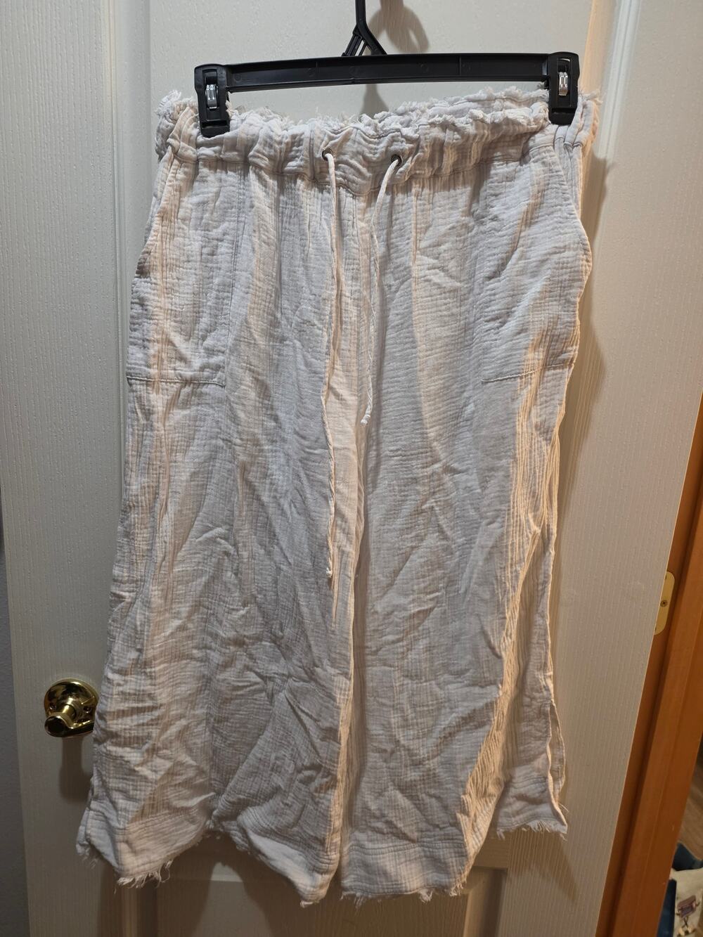 American Rag Cie XL White Cotton Gauze Wide Leg Pants Boho Drawstring